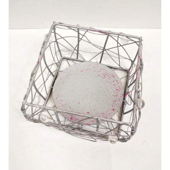 Handmade Christmas Candy Cane Pillar Candle 6oz w Wire Basket Red Holiday - Picture 10 of 12